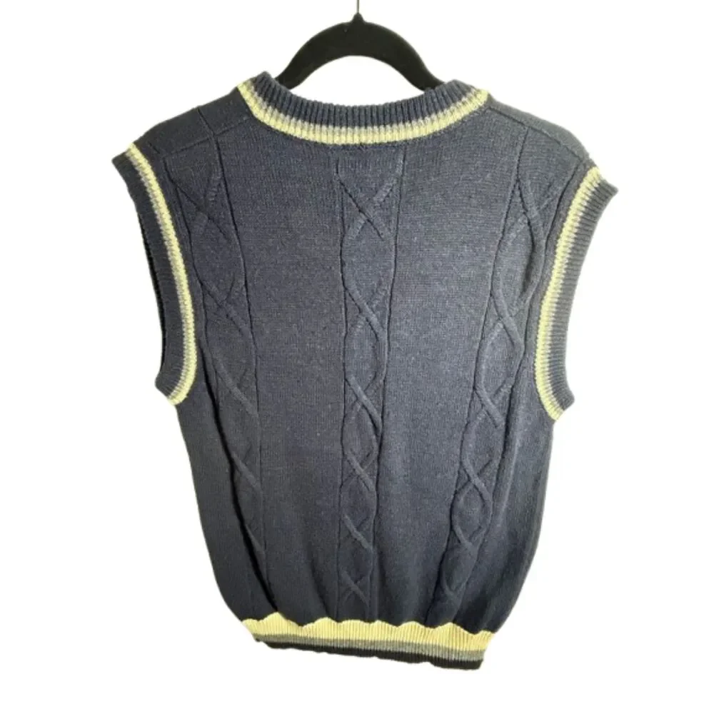 Vintage American Outpost Cable-Knit Sweater Vest Navy Ramie Cotton Size S